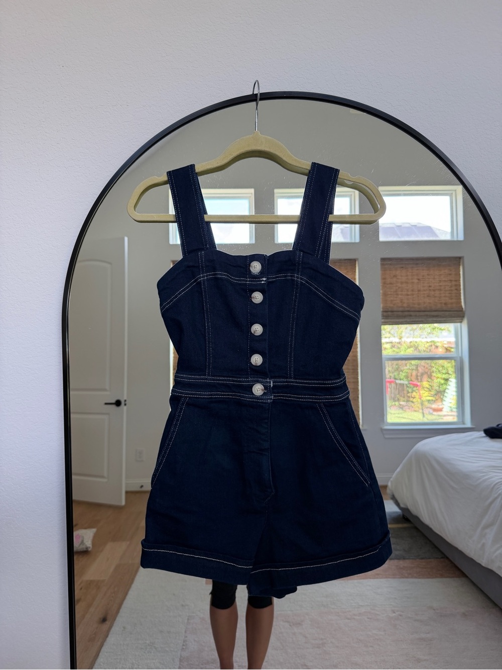 Dark Blue Denim Button-Front Romper